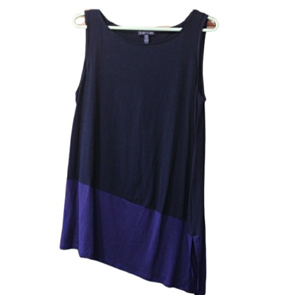 Eileen Fisher Black & Blue Color Block Asymmetric Longline Tank Top Medium